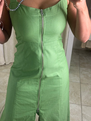 Apple Green Zipper Midi Dress