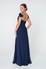 Navy Chiffon Ruched Long Dress