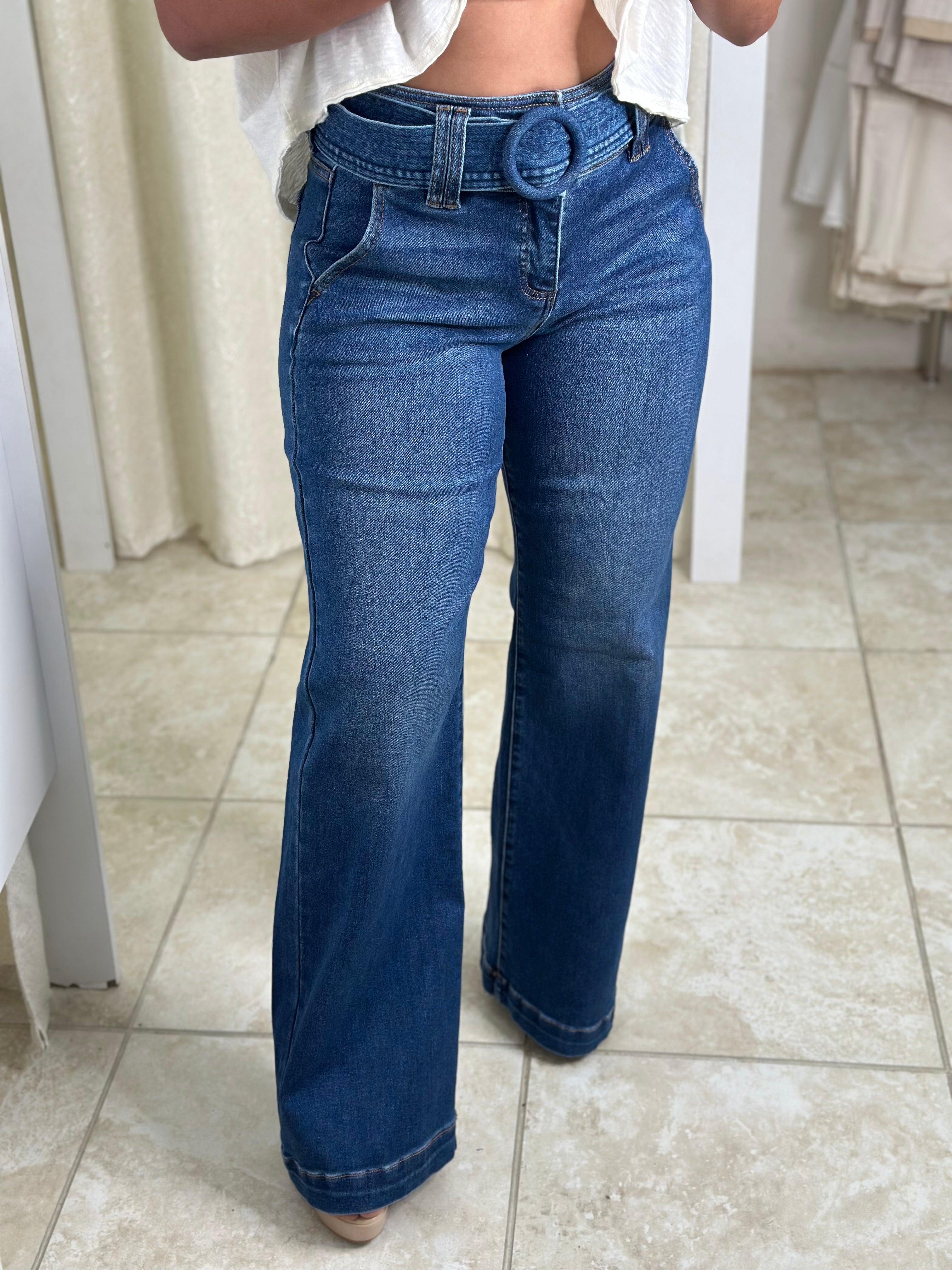 Rise Wide Belted Jeans