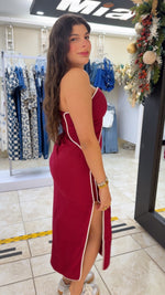 Red | White Halter Neck Cutout Midi Dress
