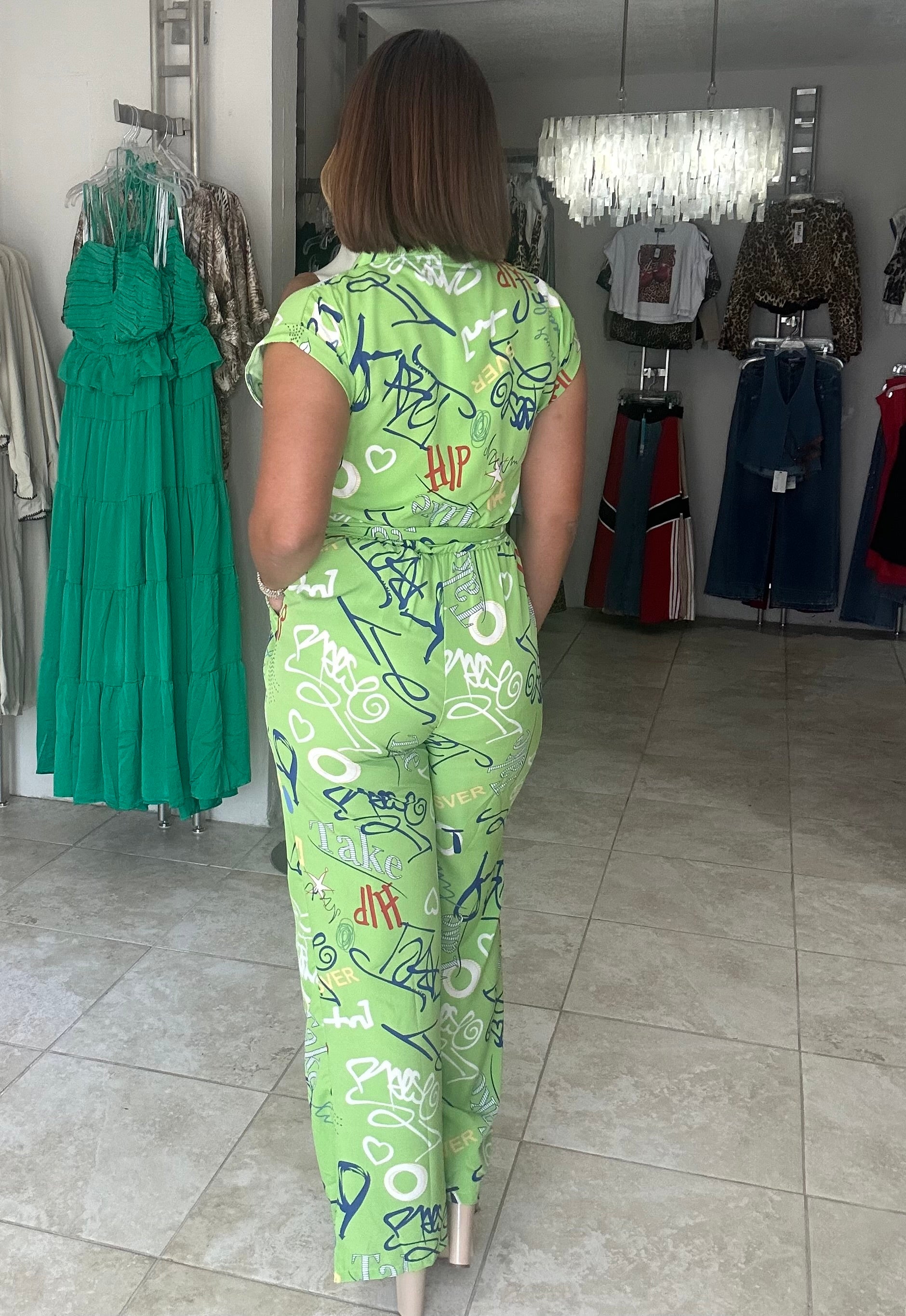 Green Print Jumpsuit