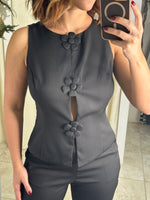 Flower Button Front Vest Pants Set