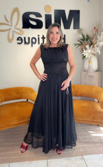 Bubble Black Draped Midi Dress