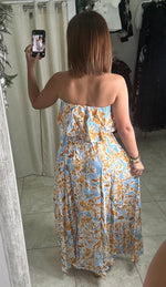 Baby Blue/ White/Mustard Maxi Dress
