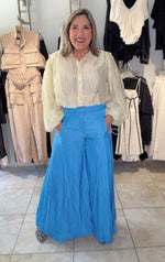 Sky Blue High Waist Leg Flare Pant