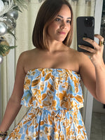 Baby Blue/ White/Mustard Maxi Dress