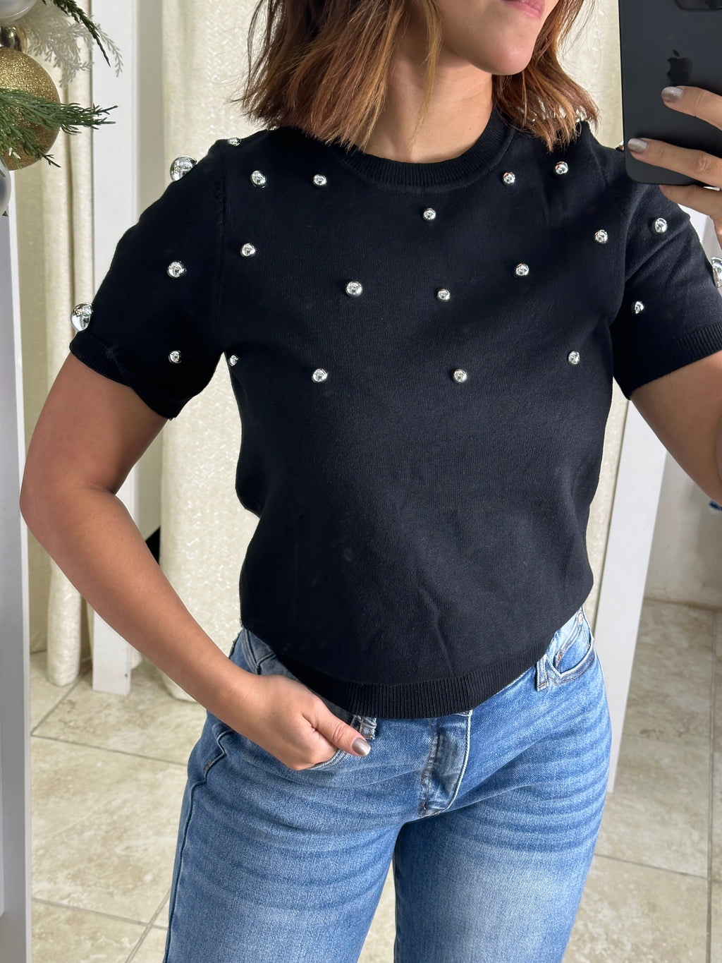 Silver Studs & Black Blouse