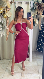 Red | White Halter Neck Cutout Midi Dress