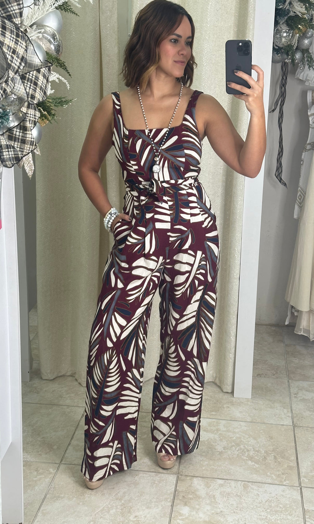 Burgundy Printed Jumpsuit