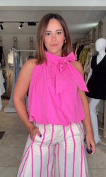 High Neck Tie Wrap Balloon Sleeveless Top