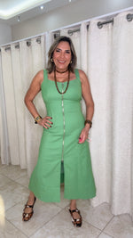 Apple Green Zipper Midi Dress