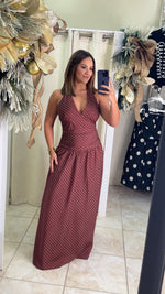 Stripe Halter Ruched Drop Maxi Dress