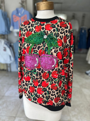 Animal Print & Cherry Sweater
