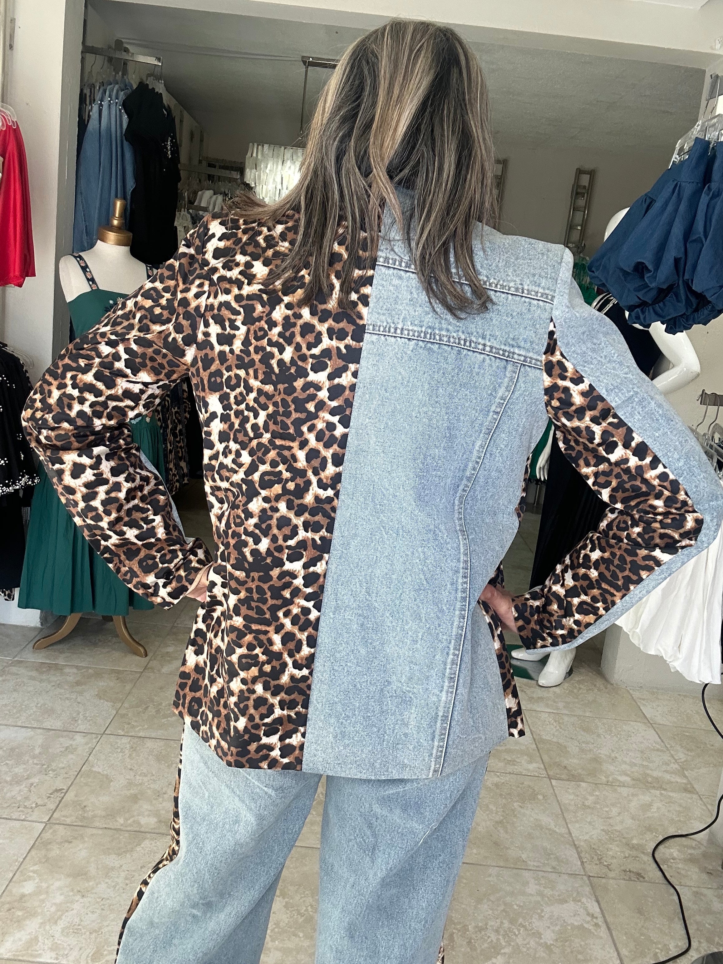 Denim & Animal Print Blazer