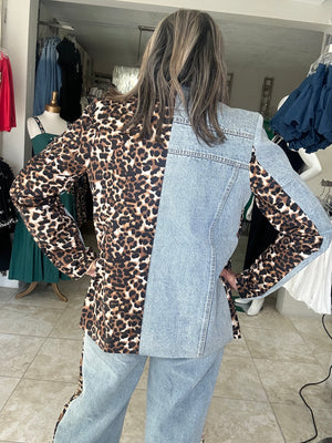 Denim & Animal Print Blazer