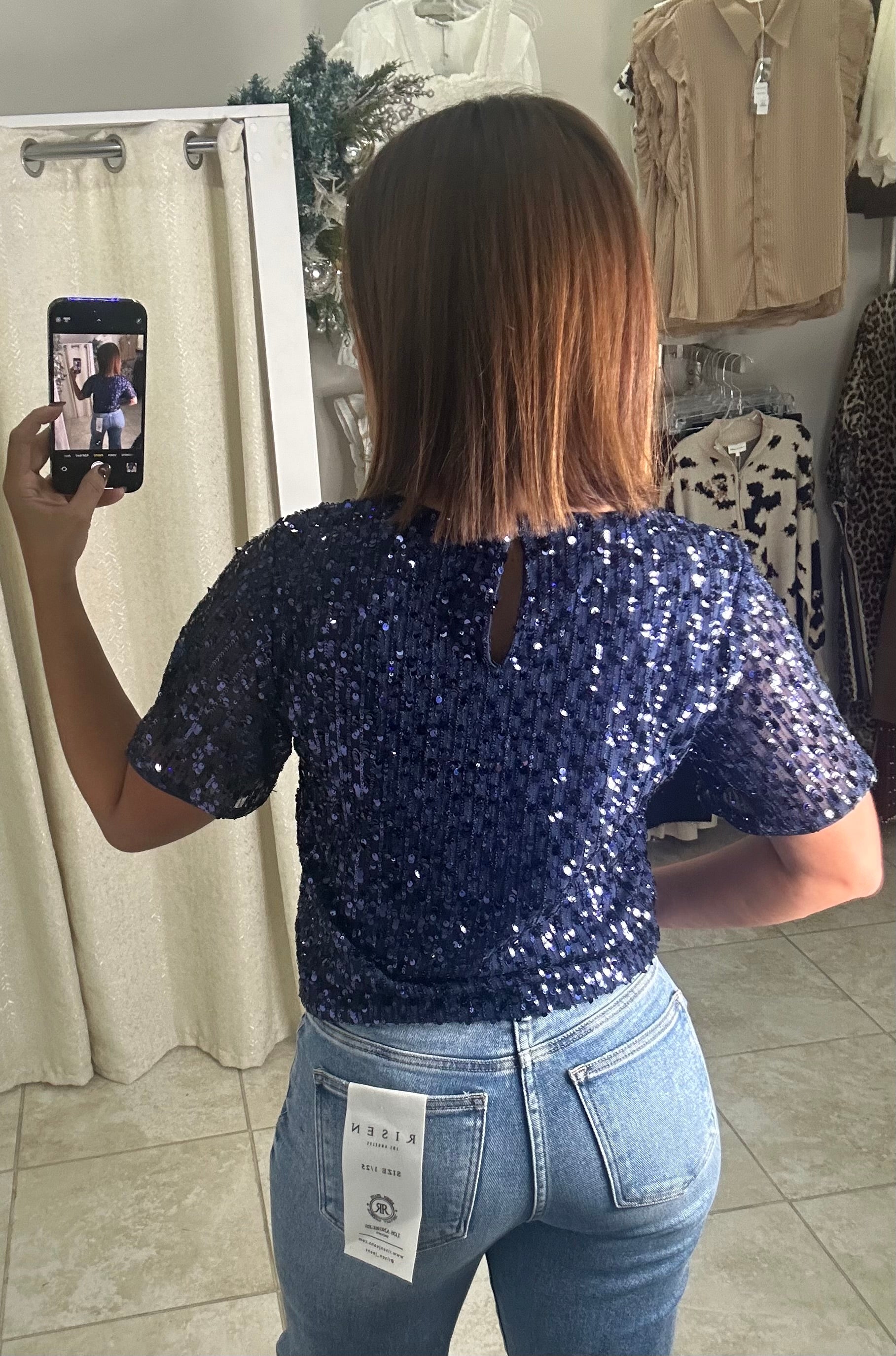 Navy Glitter Blouse
