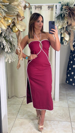 Red | White Halter Neck Cutout Midi Dress