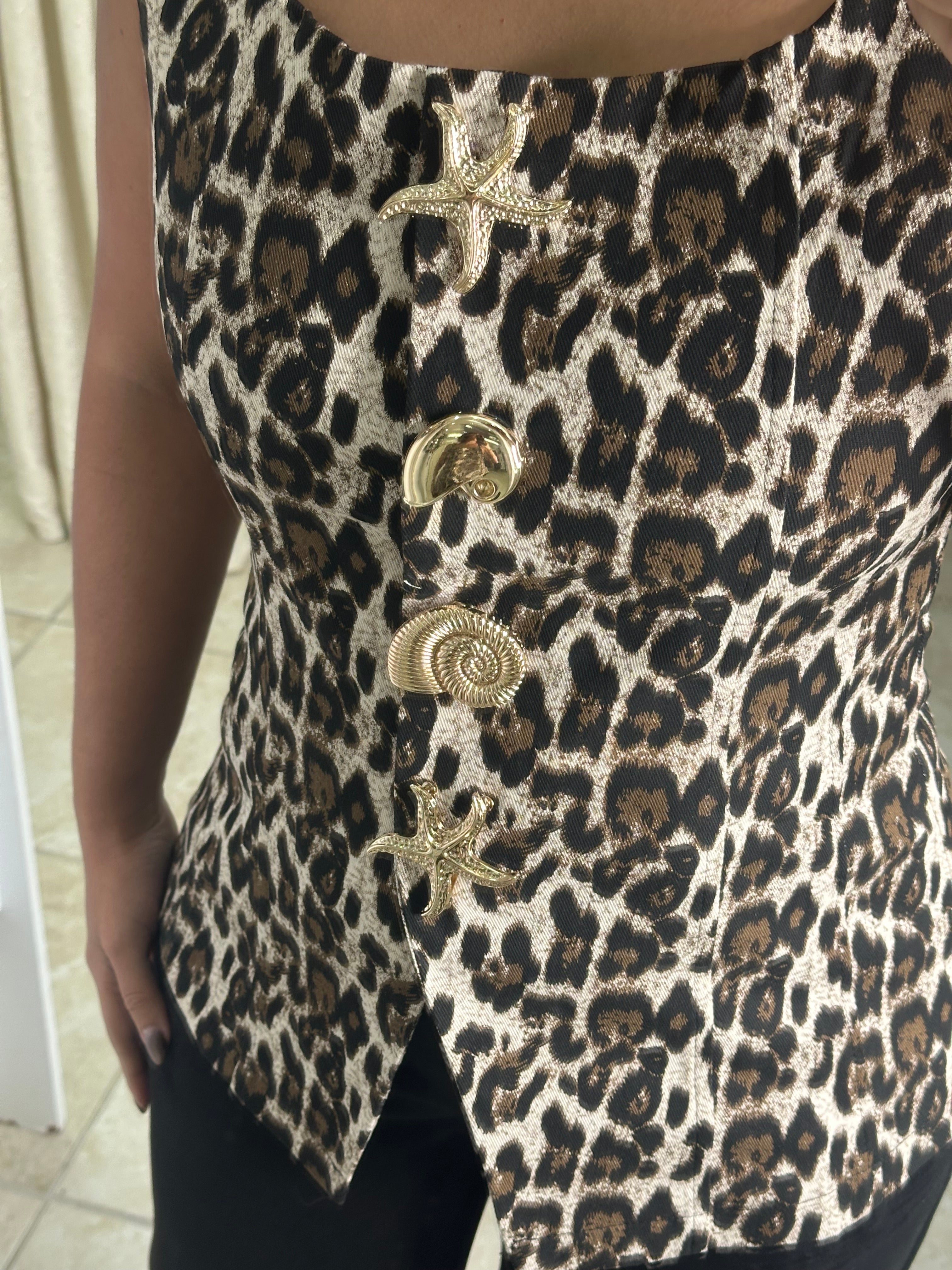 Tiger Metal Button Top