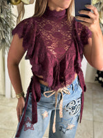 Hight Neck Ruffle Lace Top