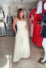 Cream Stretch Princess Line Jumpsuit