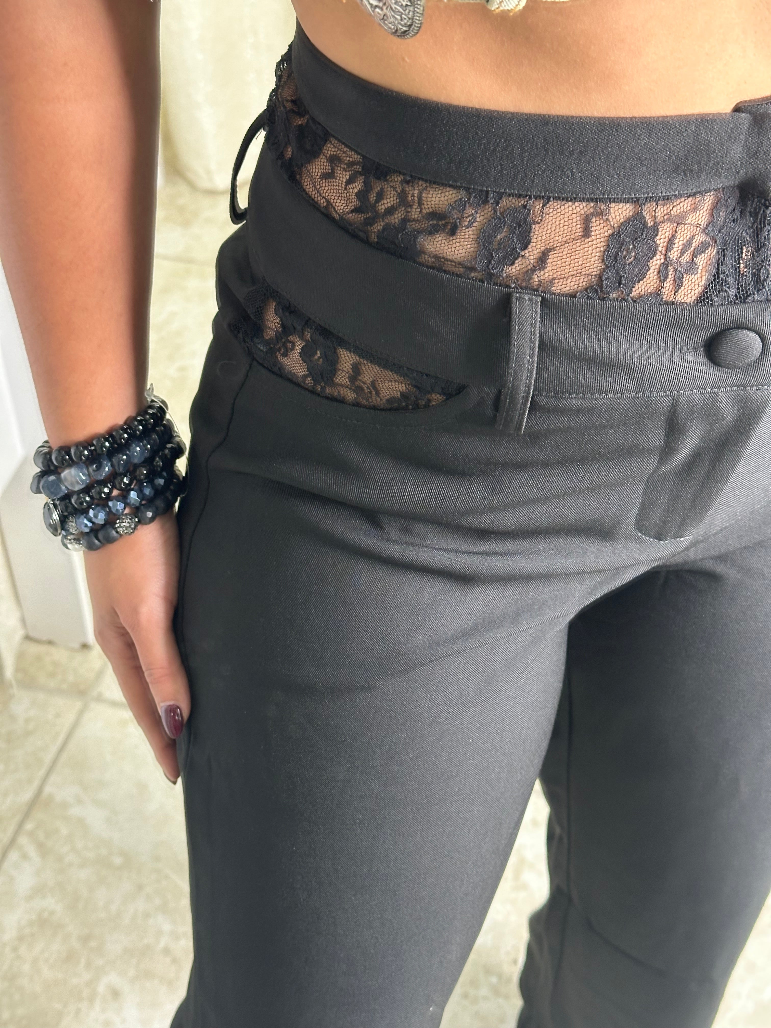 Contrast Lace Straight Leg Pants