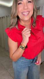 Red Ruffle Neck Top