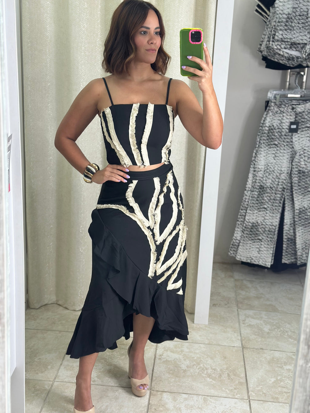 Black & Beige  Skirt Set