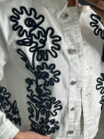 White Denim & Black Embroidery Pant Set