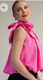 High Neck Tie Wrap Balloon Sleeveless Top