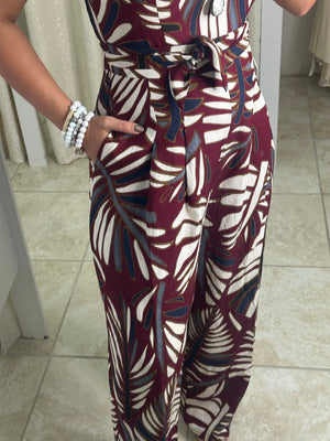 Burgundy Printed Jumpsuit