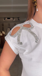 Rhinestone Cotton T Shirt