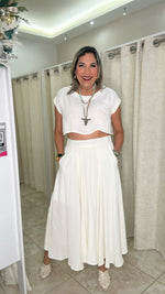 Crop Top And Midi Skirt Cream Set