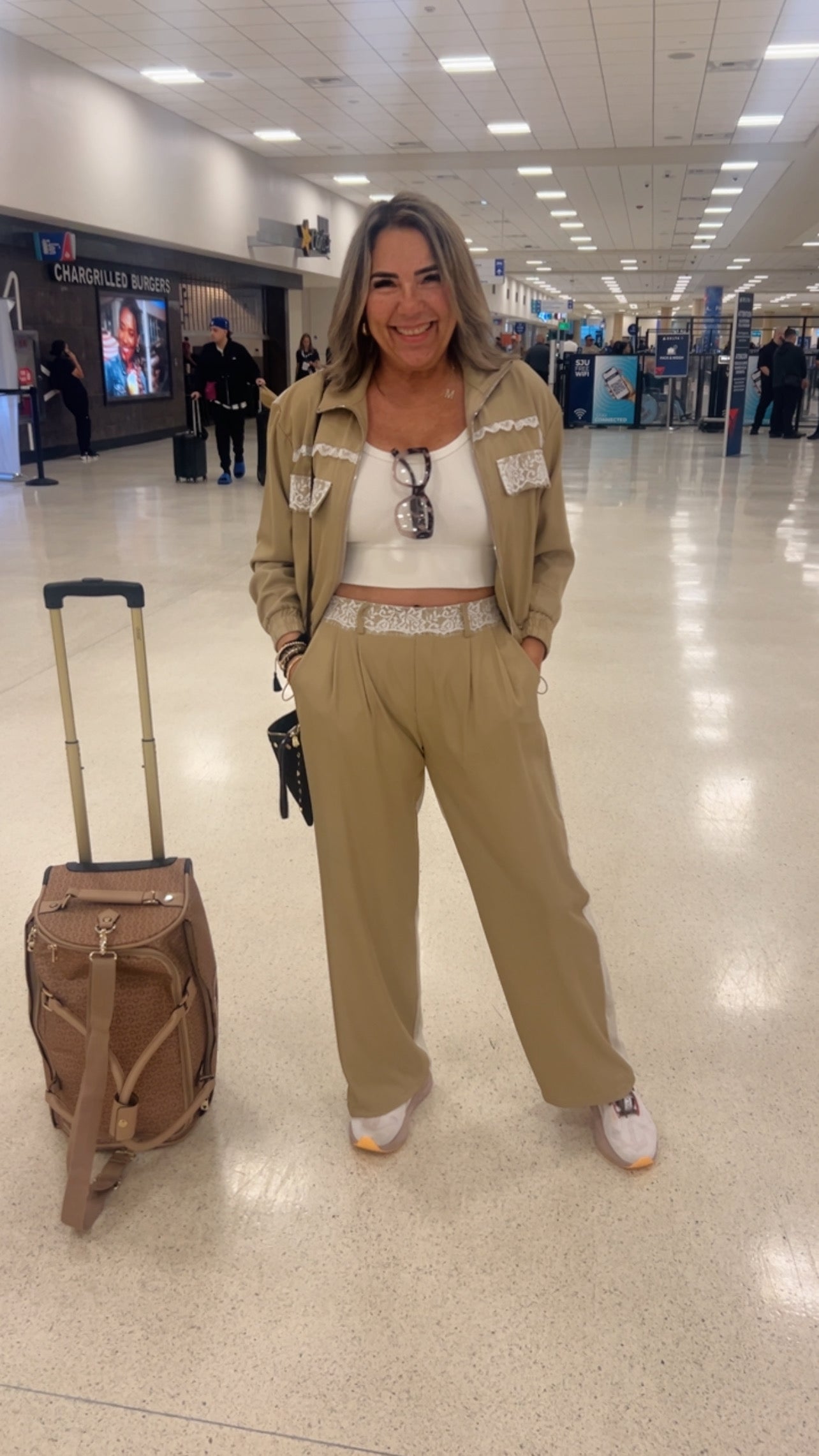 Khaki & White Lace Set