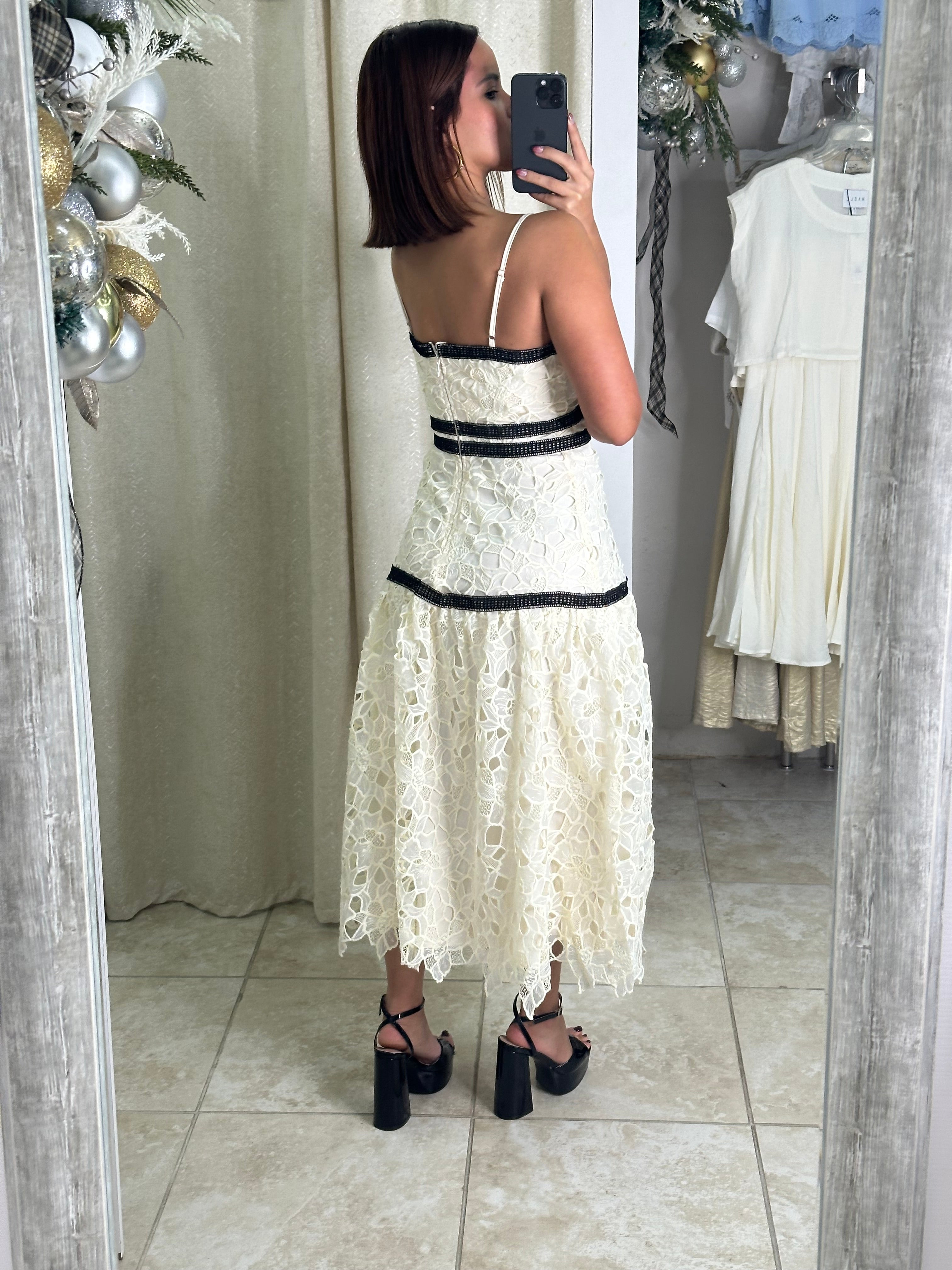 Cream & Black Trim Accents Dress