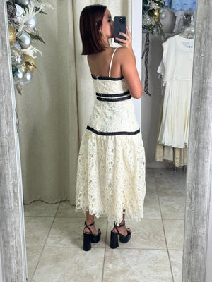 Cream & Black Trim Accents Dress