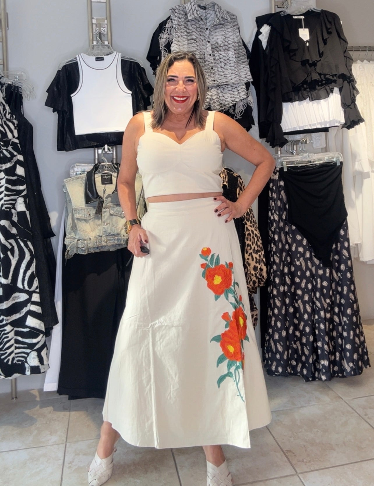 Ivory Flower Embroidery Skirt Set