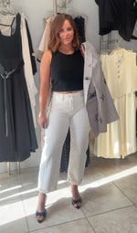 Cream High Rise Barrel Cuffed Pants
