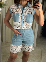White Eyelet & Denim Set