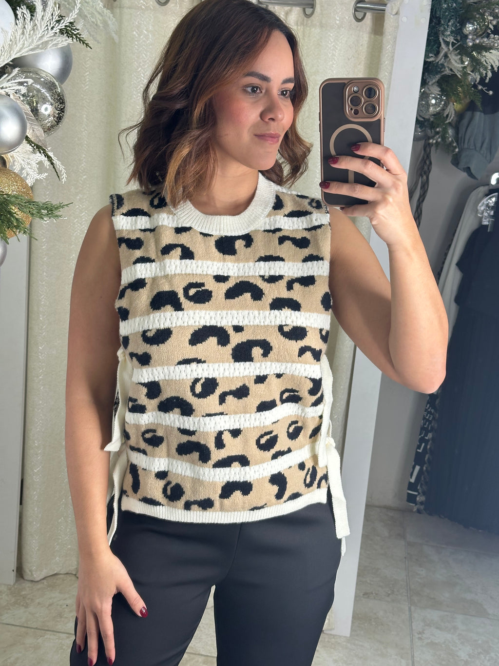 Taupe Stripe Leopard Vest