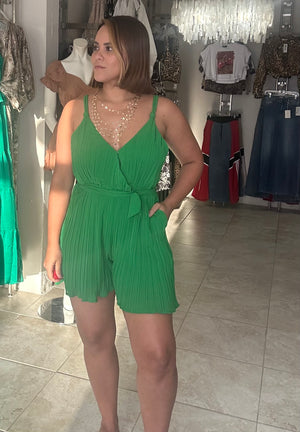 Kelly Green Pleated Romper