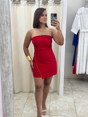 Red Strapless Mini Dress