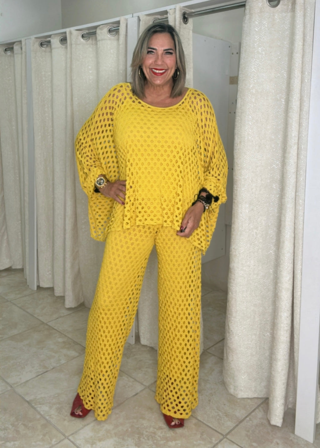 Mustard Crochet Pant Set