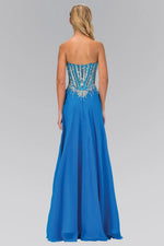 Ocean Blue Strapless Chiffon Long Dress