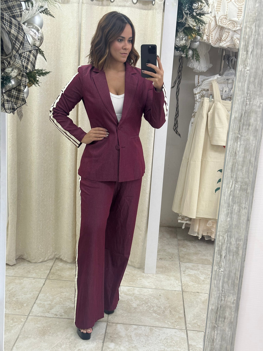 Burgandy  Denim Pants Set