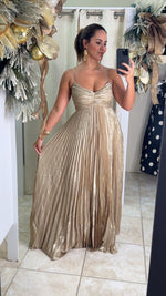 Foiled Pleating Maxi Dress