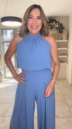 Blue Halter Crop top & Pant Set