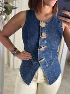 Dark Denim Metal Button Blouse