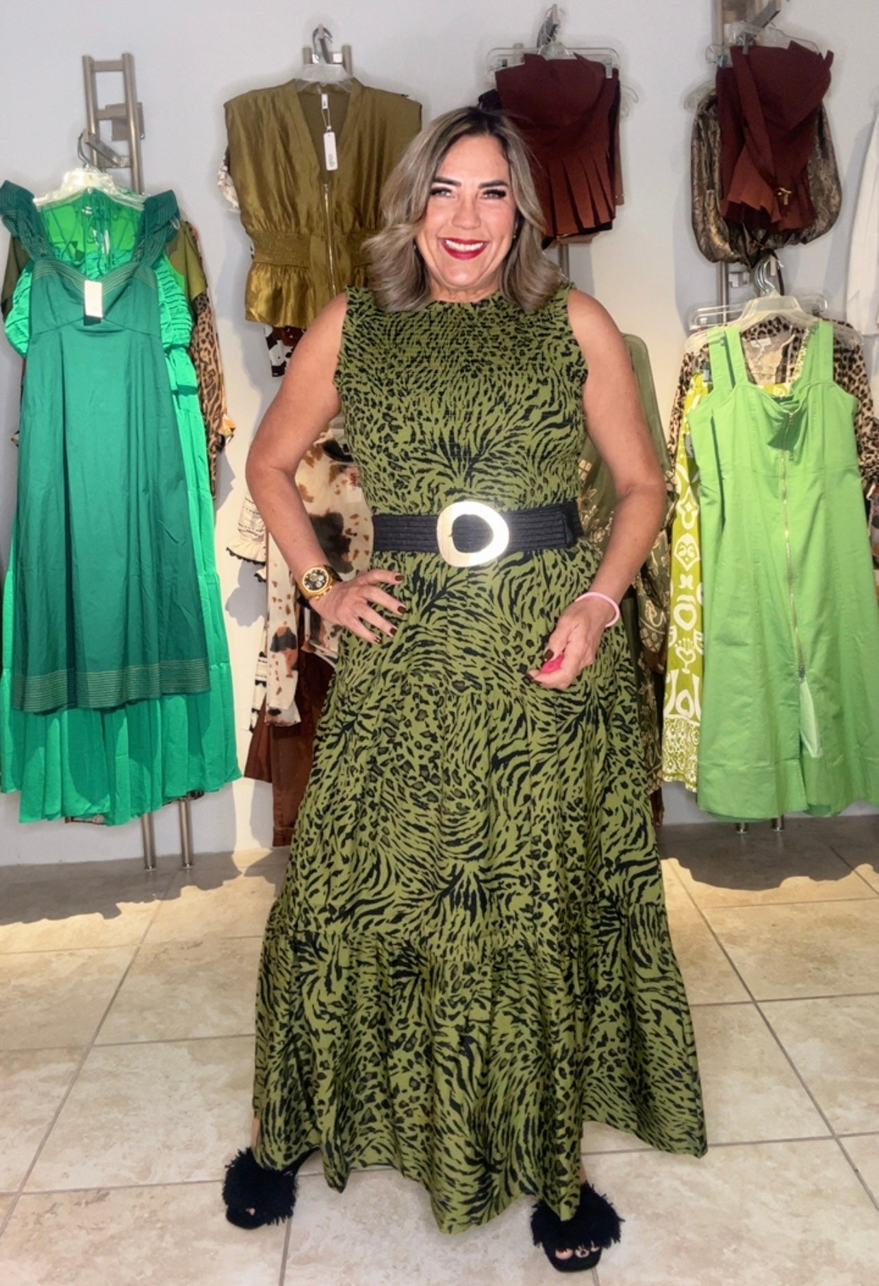 Green Animal Printed Dress