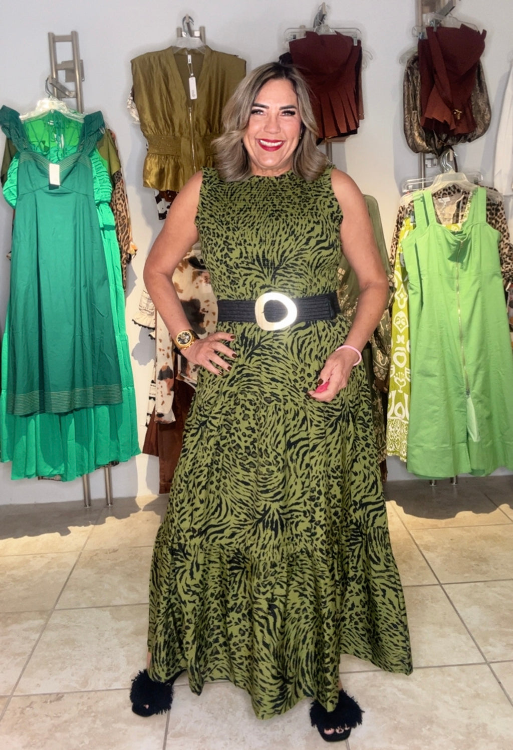 Green Animal Printed Dress