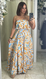 Baby Blue/ White/Mustard Maxi Dress